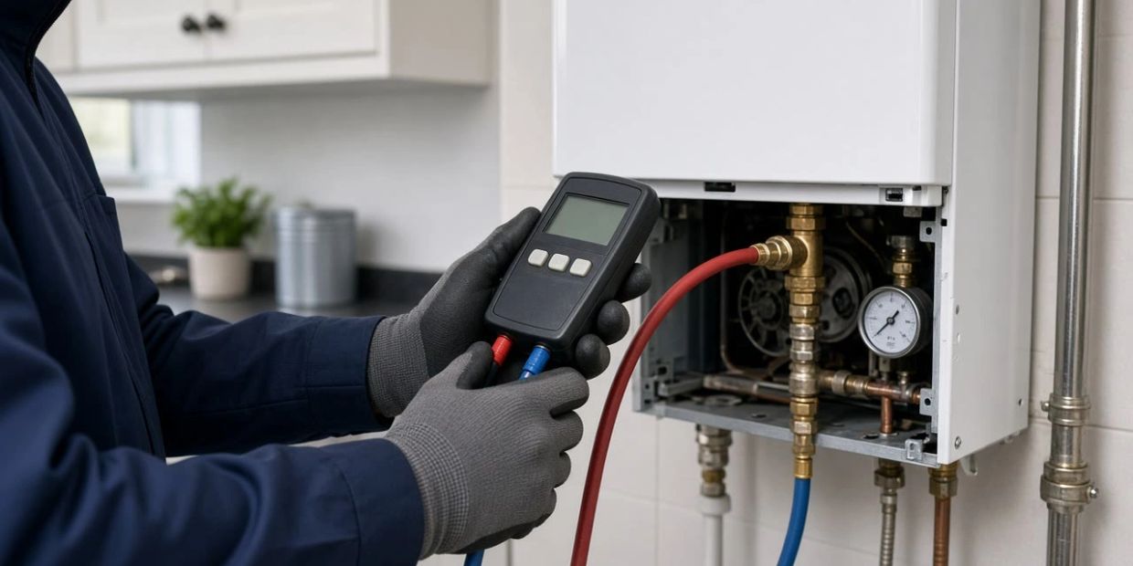Gas Safe engineer testing a boiler