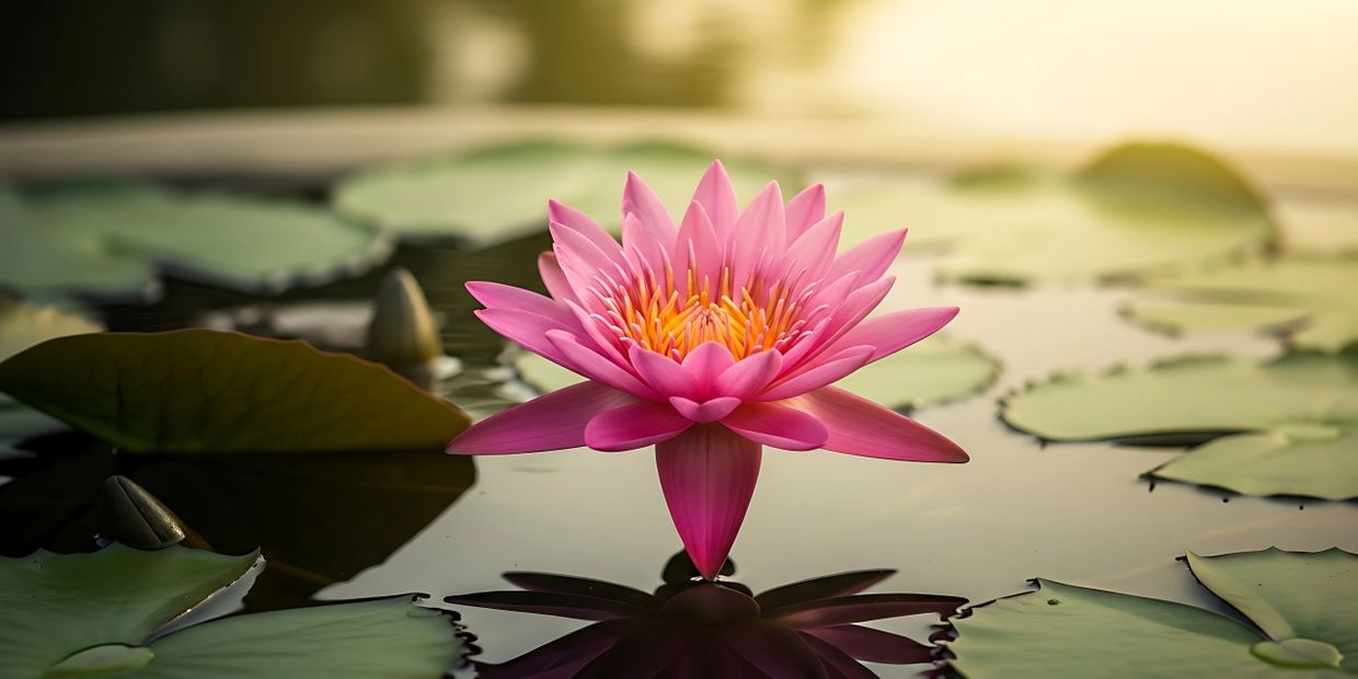 Lotus flower growing on a pond.