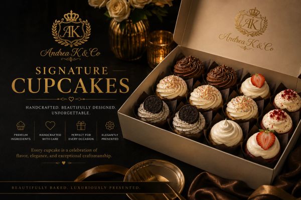 Elegant box of signature cupcakes by Andrea K & Co.