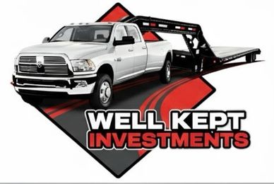 Logo of Well Kept Investments with a white truck and trailer.