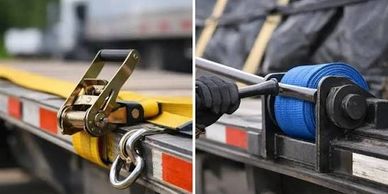 Ratchet straps securing cargo on a truck.