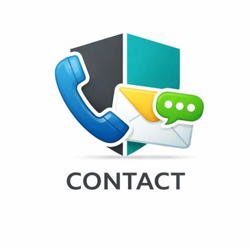 Contact icon with phone, email, and chat symbols.