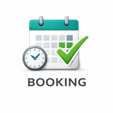 Calendar, clock, and checkmark icon representing booking confirmation.