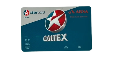 Caltex Starcard fuel card with ABSA Fleet Card Services branding.