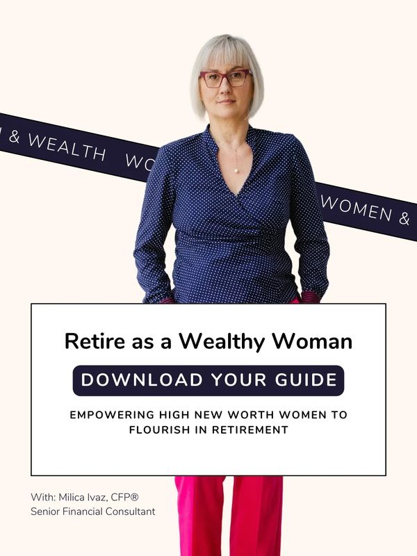 Female inviting high net worth women to download a guide on how to retire as a wealthy woman