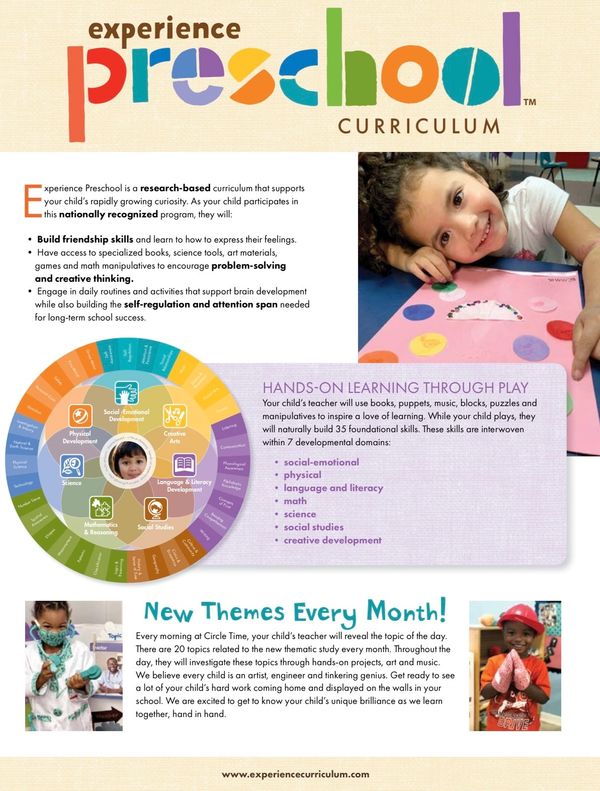 Flyer promoting in-home daycare with school-based structure and STEAM-focused curriculum