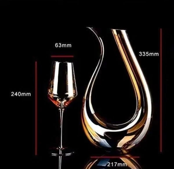 Lead-free elegant crystal glass and decanter showing their sizes