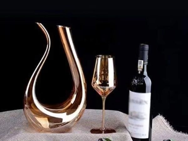 Lead-free elegant crystal decanter and glass with a nice bottle of red wine