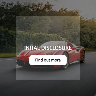 Red sports car on a road with initial disclosure text overlay.