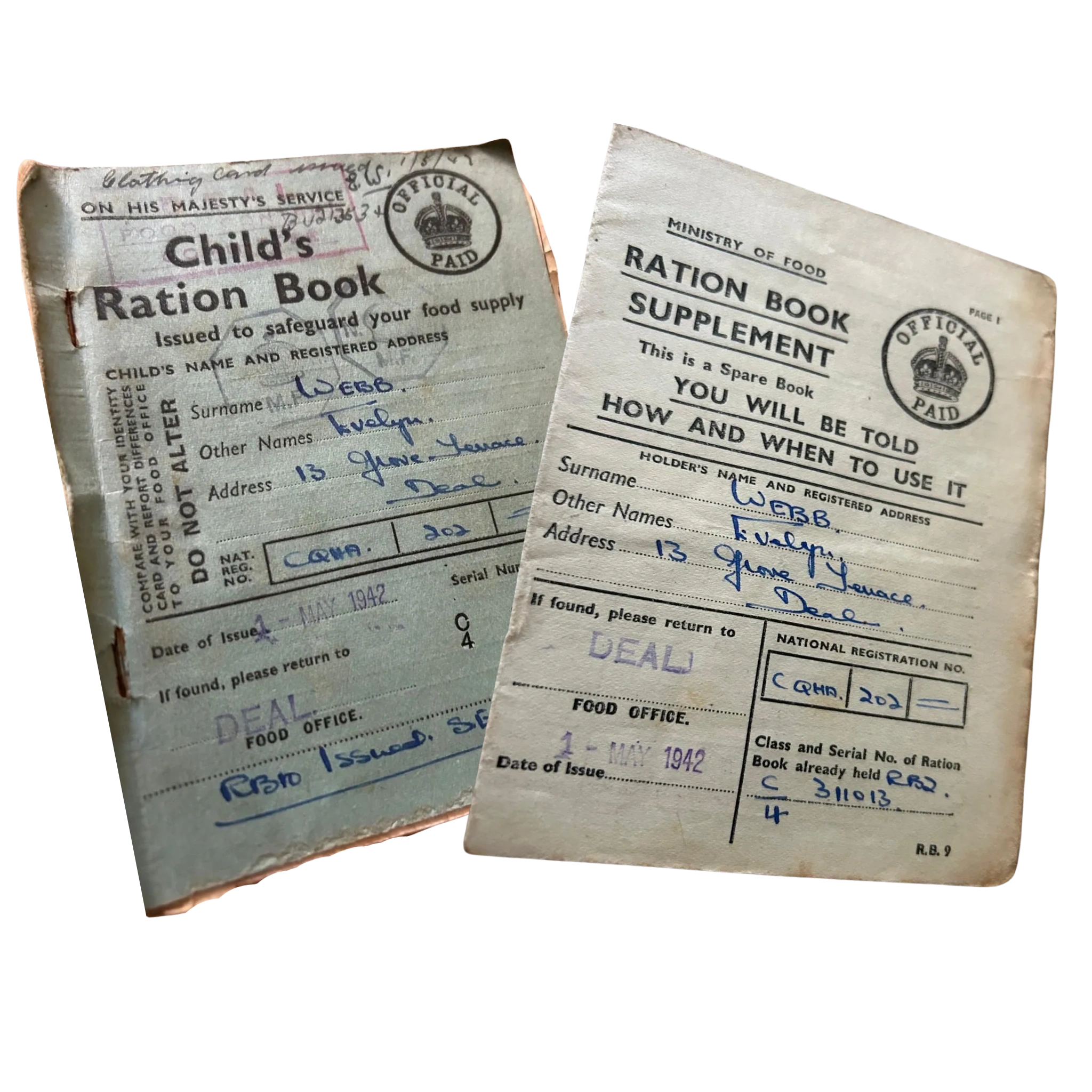 Original WWII British Ration Books Set (Child's RB2 & Supplement RB9 ...