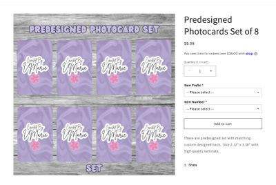 Set of 8 predesigned photocard sleeves with flower design.