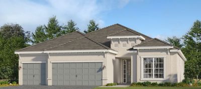Modern single-story house with a three-car garage and light exterior.