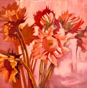 Monchromatic, sunflowers, pink