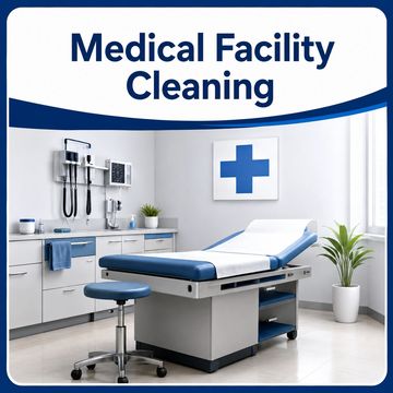 Clean medical examination room with equipment and furniture.