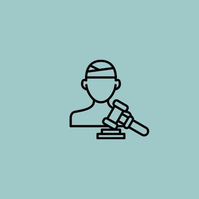 Icon of a person with a head bandage and a judge's gavel.