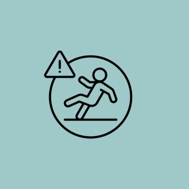 Icon showing a person slipping with a warning sign.