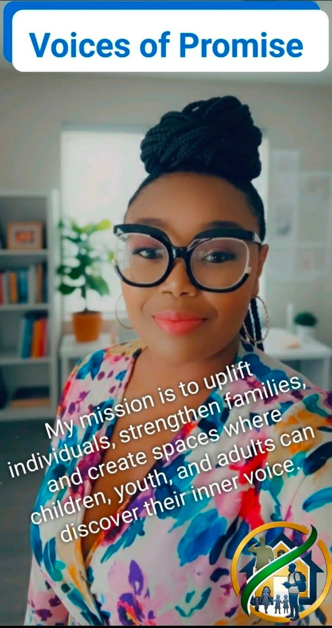 CEO Ebony Stone picture in a floral dress, with VOP logo and banner heading