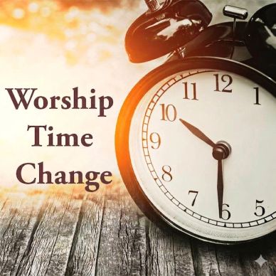 Alarm clock with text about worship time change.