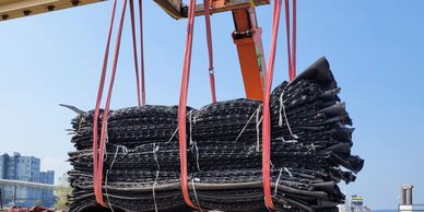 Staging of Triton Mattresses lined with geotextile fabric