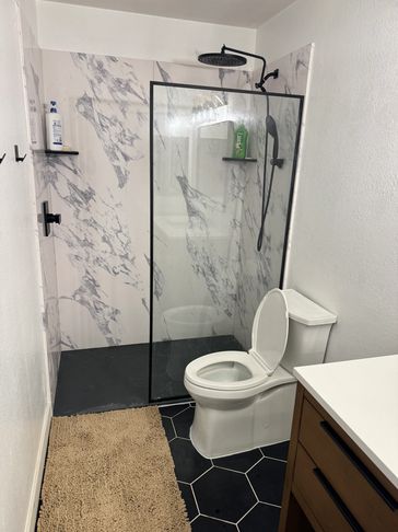 Tub conversion to a minimal curb Castico shower system.  The client is very pleased!