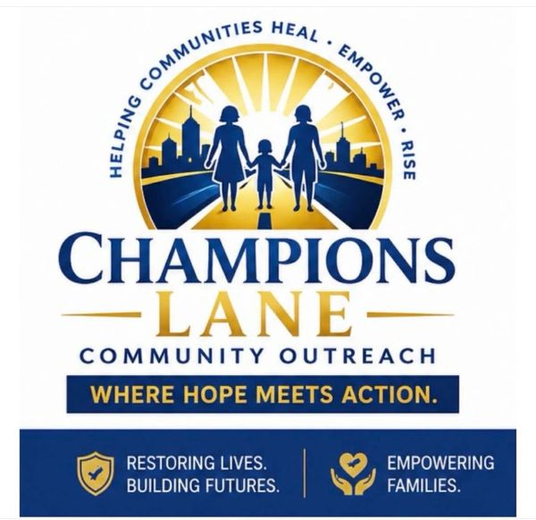 Champions Lane community outreach logo with hope and action themes.