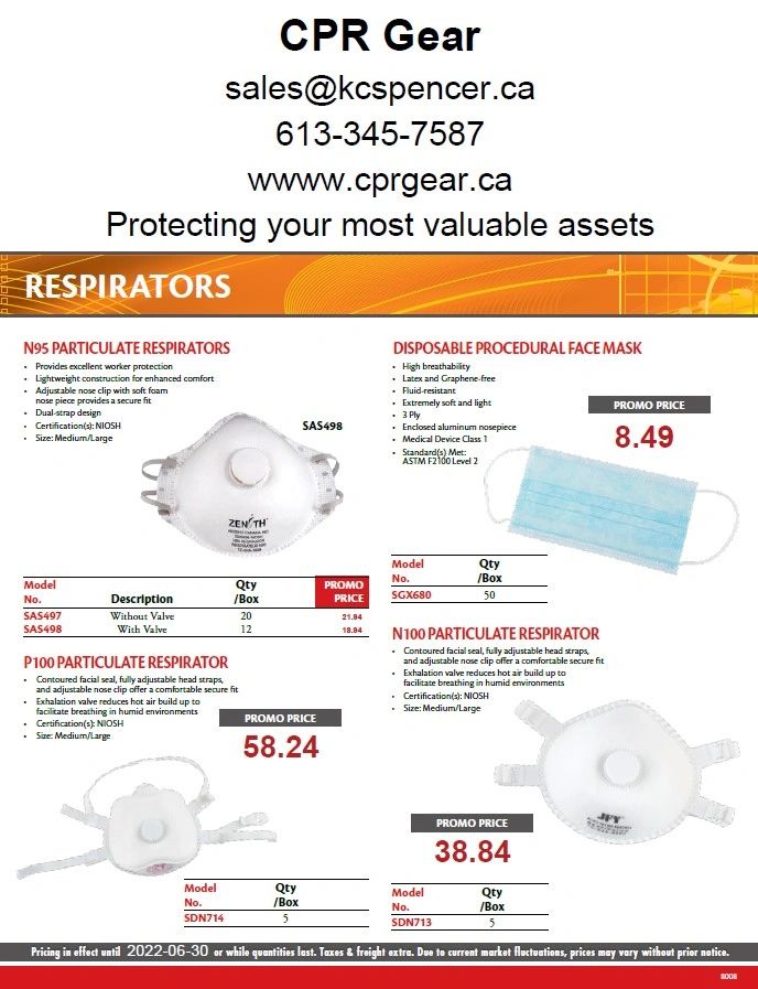 Respirators flyer on the website on a white background 