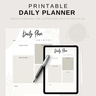 Printable Daily Planner, Digital Daily Planner, Personalized Planner Printable, Instant Download