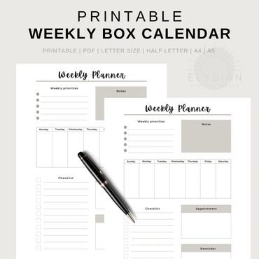 Box Planner, Weekly Planner Inserts, Box Planner Printable, Weekly Box Planner, Instant Download