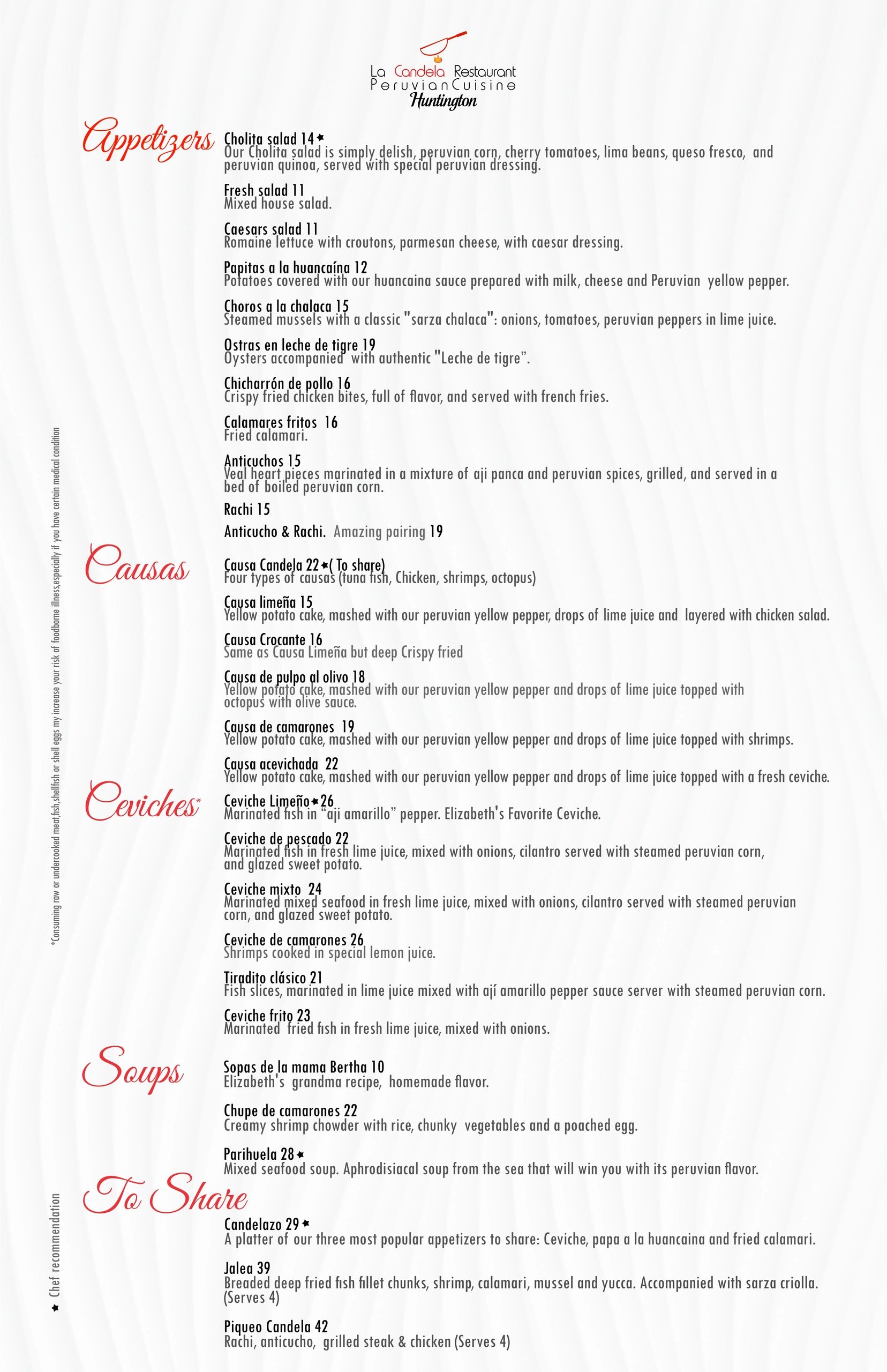 candela bar and grill menu