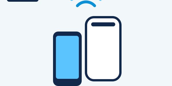 Two smartphones with a wireless signal above.