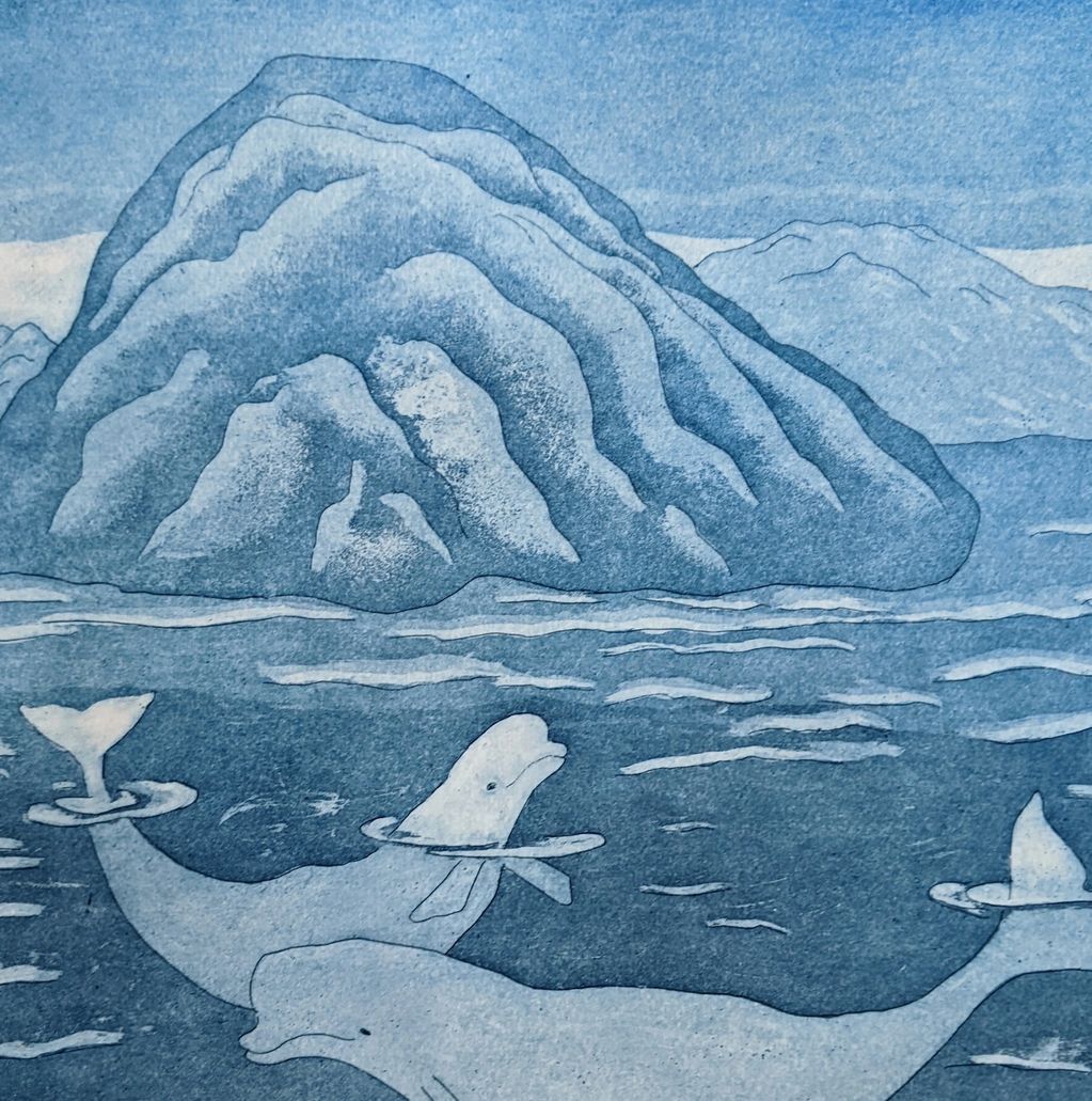'BELUGAS'
Etching and Aquatint
Paper size, 41cm x 41cm
Image size, 29.5cm x 29.5cm

With every sale 