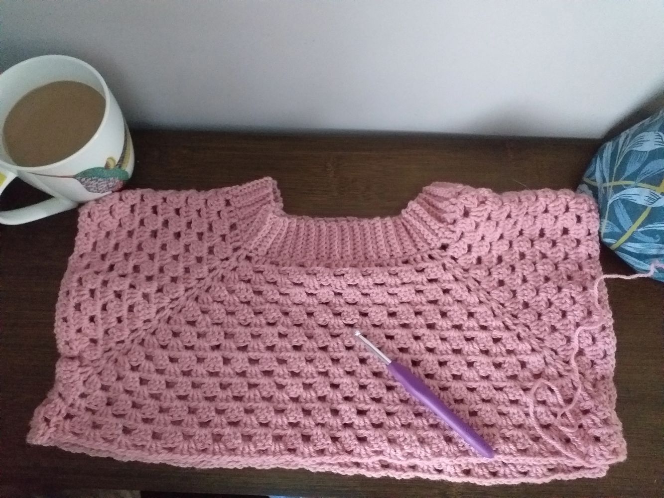 Top down Granny Stitch jumper 
Hayfield Bonus Dk - blush pink
