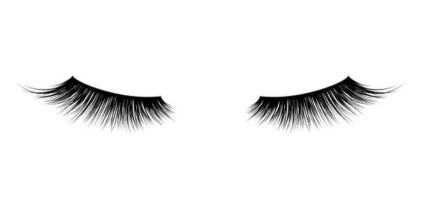 Pair of elegant, thick black false eyelashes on white background.