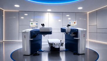 Advanced medical laser equipment in a futuristic clinical room.