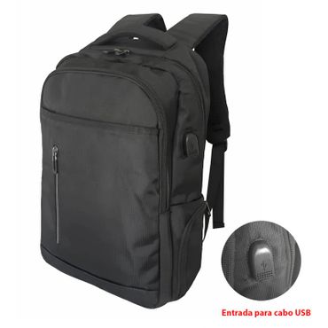 Mochila personalizada para empresas com aplicação de logomarca e entrada para cabo USB