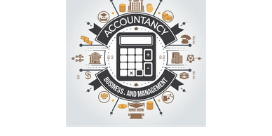 Illustration featuring a calculator with accountancy and business icons.
