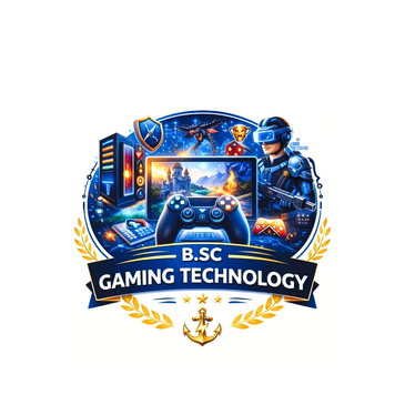 Logo showcasing B.Sc Gaming Technology with VR and gaming elements.