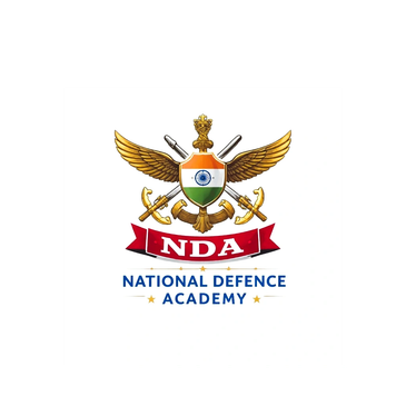 Emblem of National Defence Academy with Indian flag and military symbols.