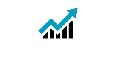 Black bar chart with blue upward arrow showing growth.