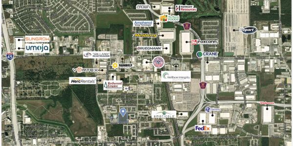 Aerial map showing an industrial area with company logos and locations.