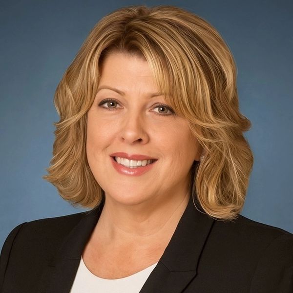 Professional woman with blonde hair smiling in a business portrait.