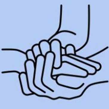 Line drawing of two hands holding one hand.