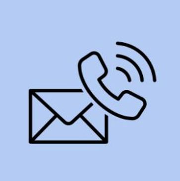 Phone and envelope icon on blue background.