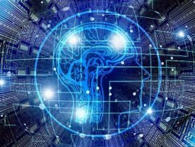 Brain in sci-fi background.