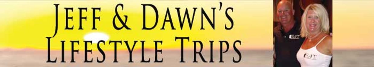 Jeff and Dawn's Lifestyle Trips banner with a sunset background and couple.