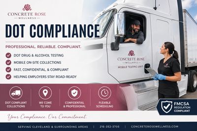 Concrete Rose Wellness offers DOT-compliant drug and alcohol testing with mobile onsite collections and flexible scheduling.