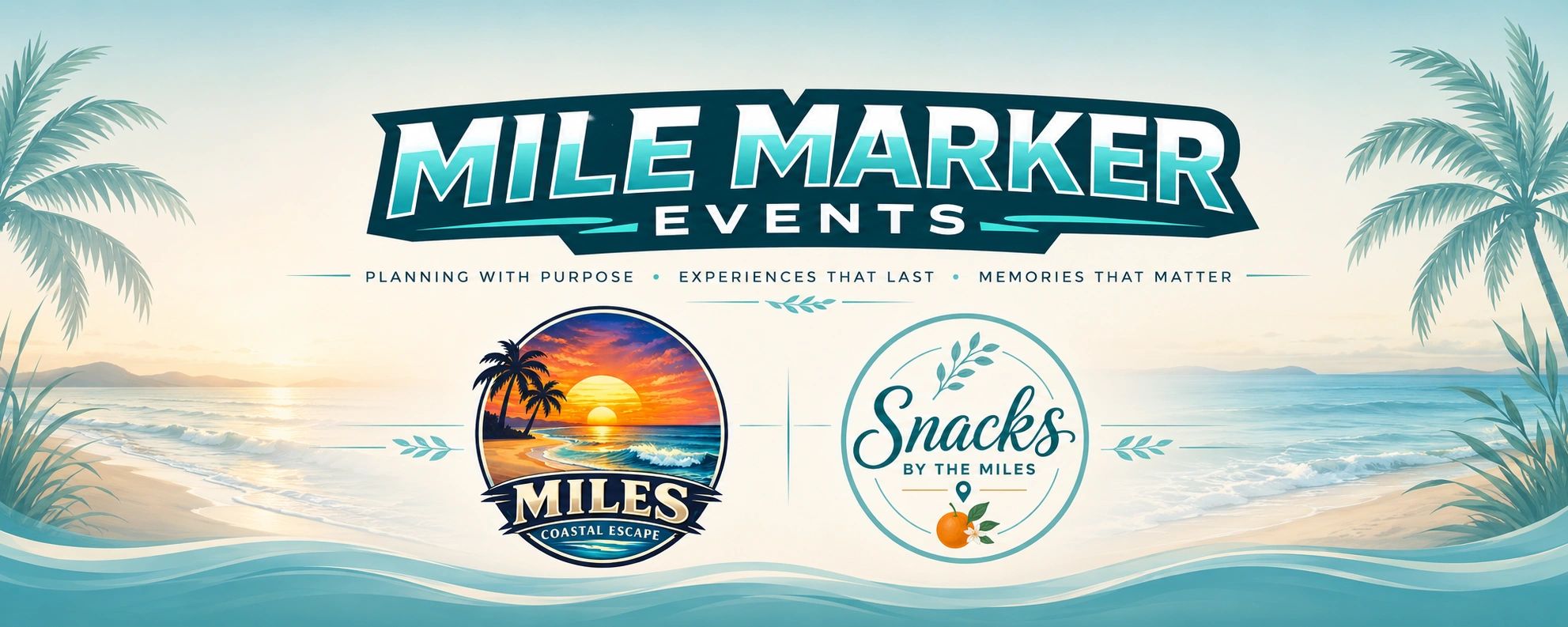 Logo for Mile Marker Events with beach theme.