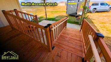 Accessible wood porch with stairs and ramp in Great Falls, Montana