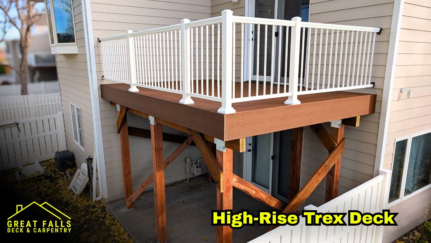 High-end composite deck with white railing in Great Falls, Montana
