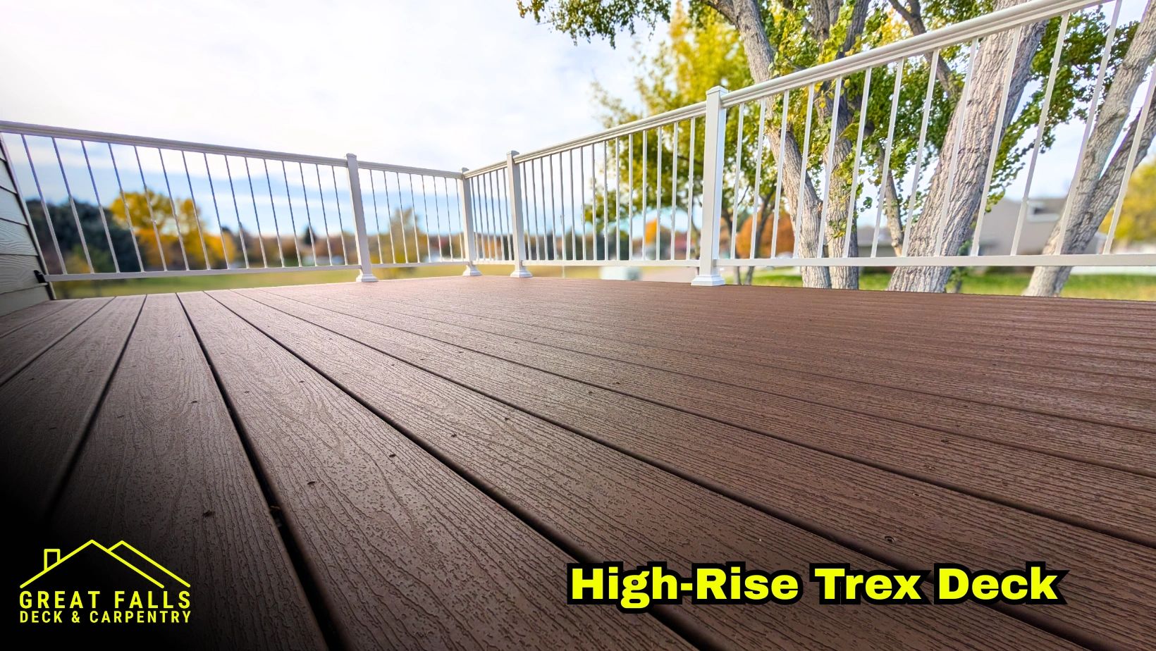 Custom Trex deck with white railing by Great Falls deck contractor
